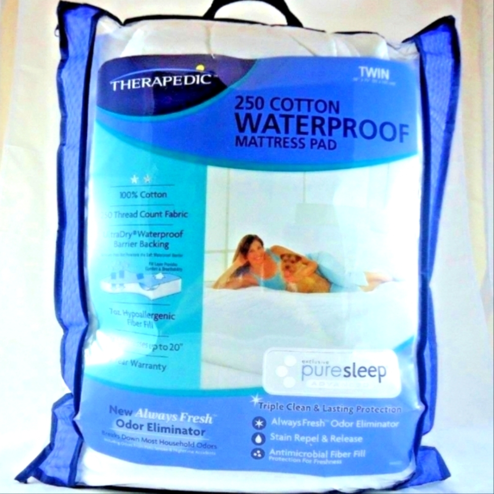 Twin size Waterproof Mattress Pad by Therapedic New never opened 20" Deep